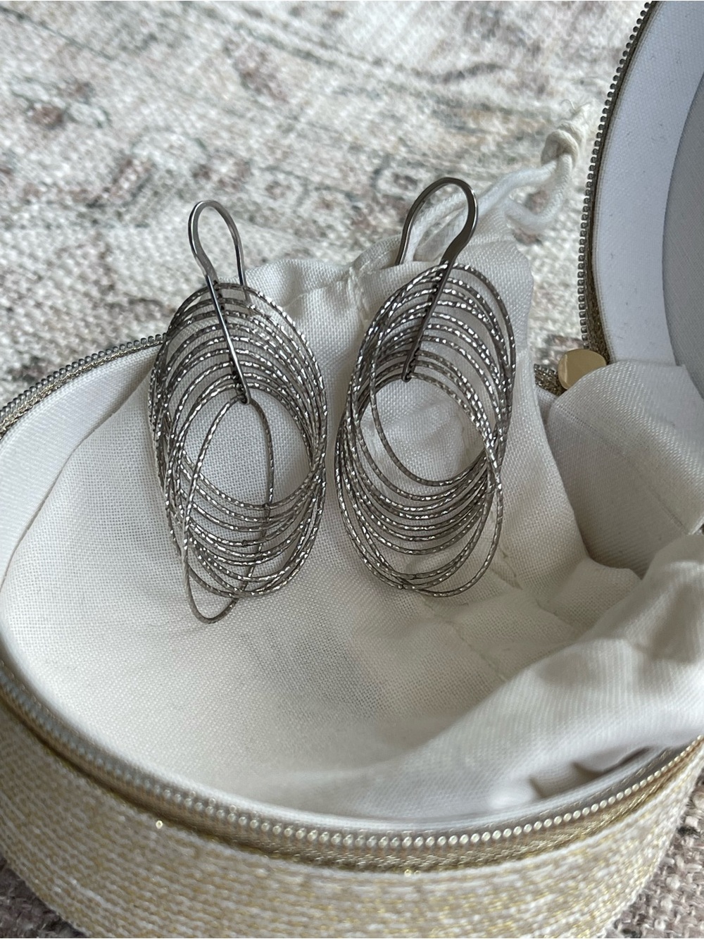 Sterling Silver 925 Multi-Hoop Layered Drop Earrings